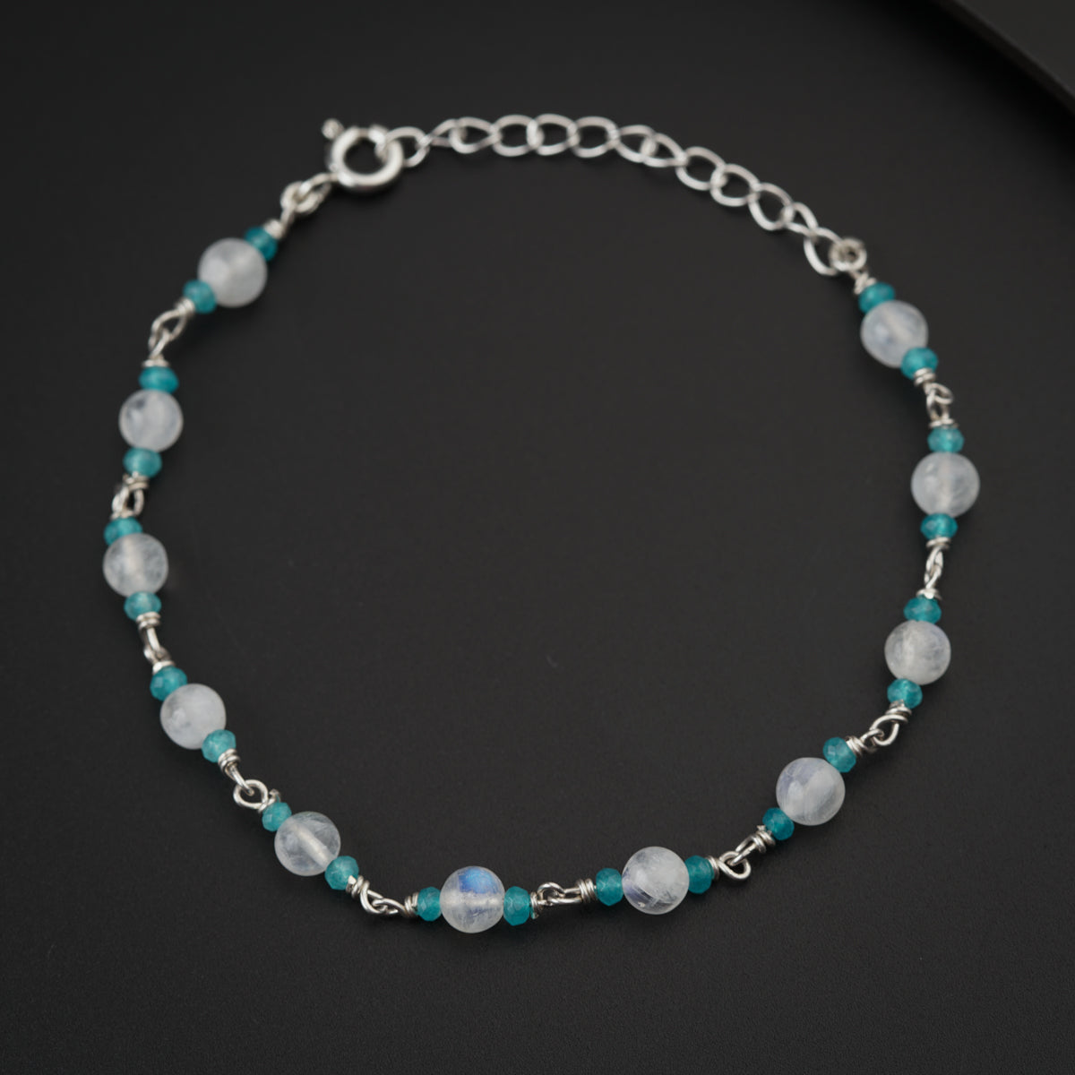 Moonstone and Jade Silver Bracelet