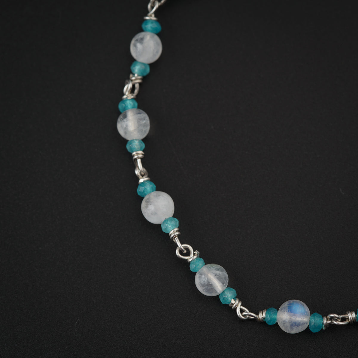 Moonstone and Jade Silver Bracelet