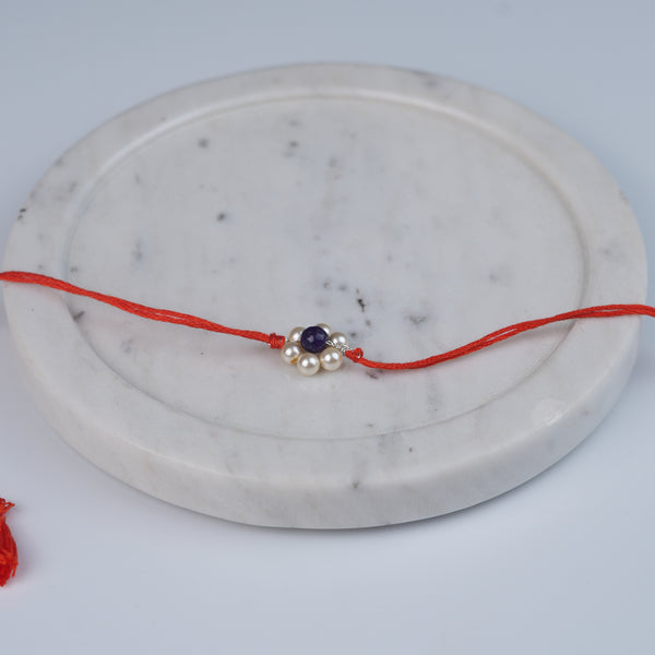 Purple Agate & Pearl Flower Rakhi (Project Handmade)