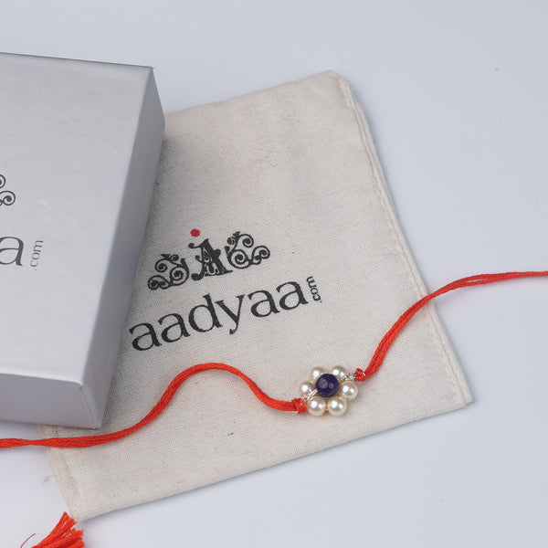 Purple Agate & Pearl Flower Rakhi (Project Handmade)