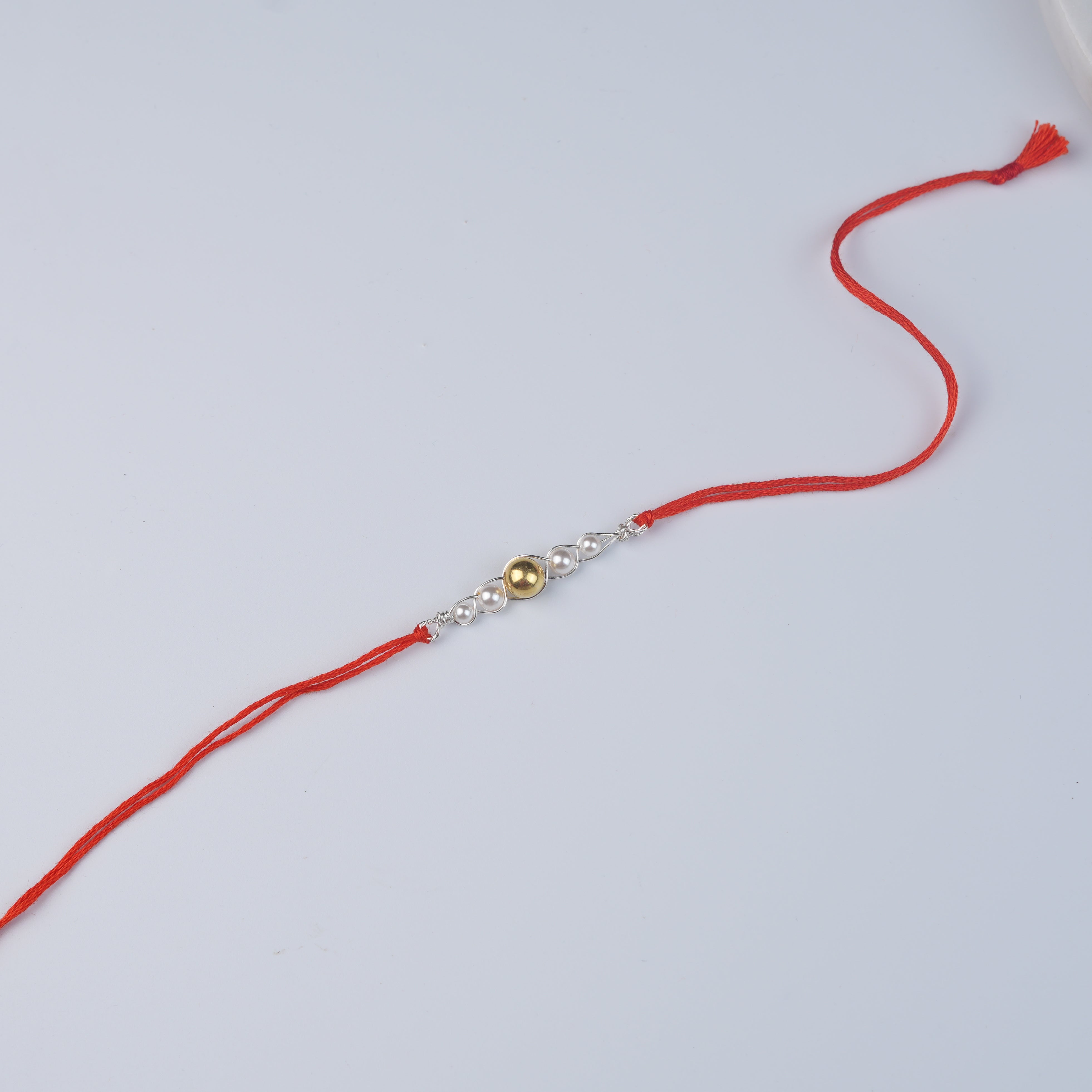 Gold-Plated Silver Bead & Pearl Wrapped Rakhi (Project Handmade)