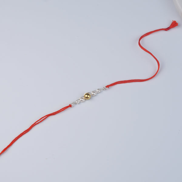 Gold-Plated Silver Bead & Pearl Wrapped Rakhi (Project Handmade)
