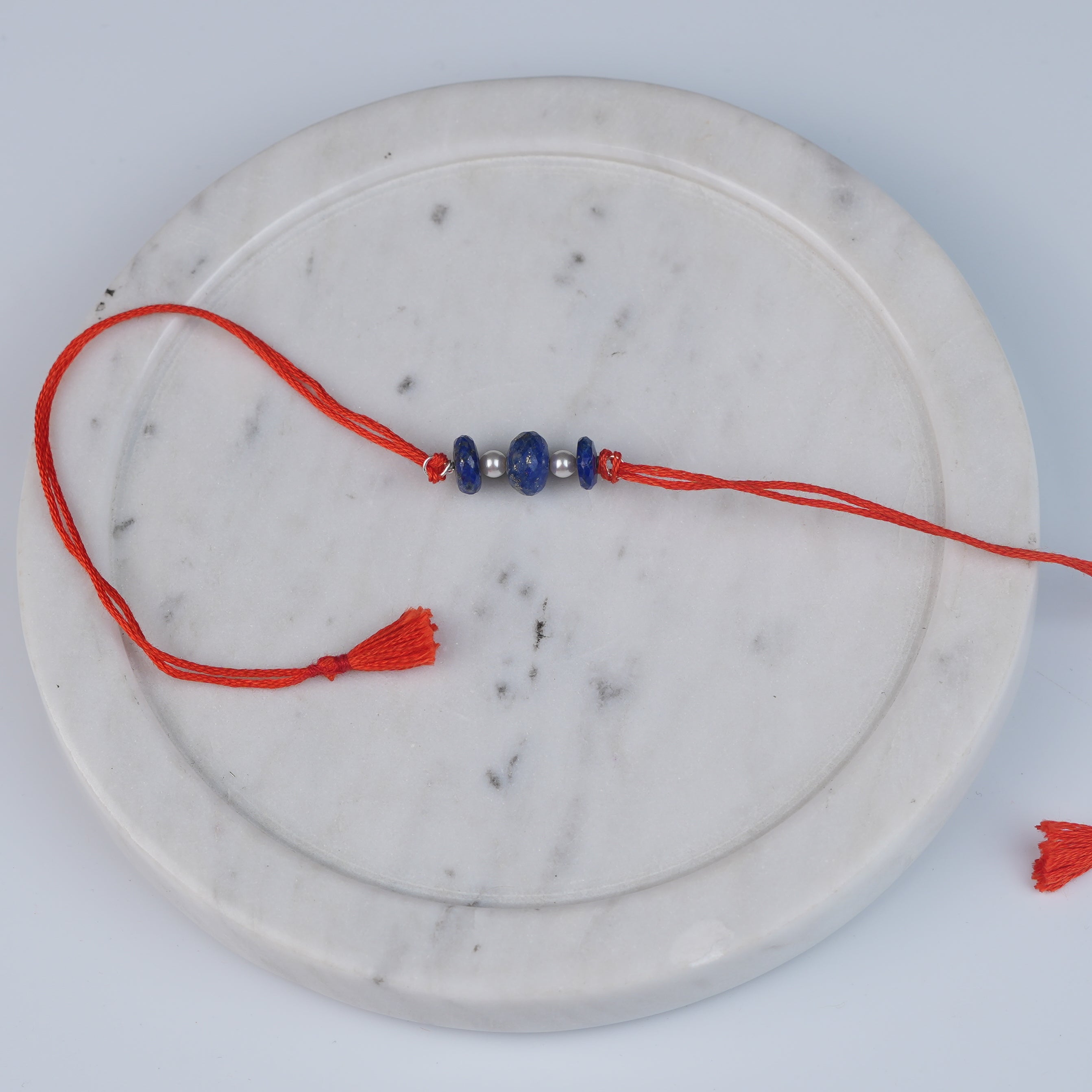 Flat Lapis Lazuli & Pearl Rakhi (Project Handmade)