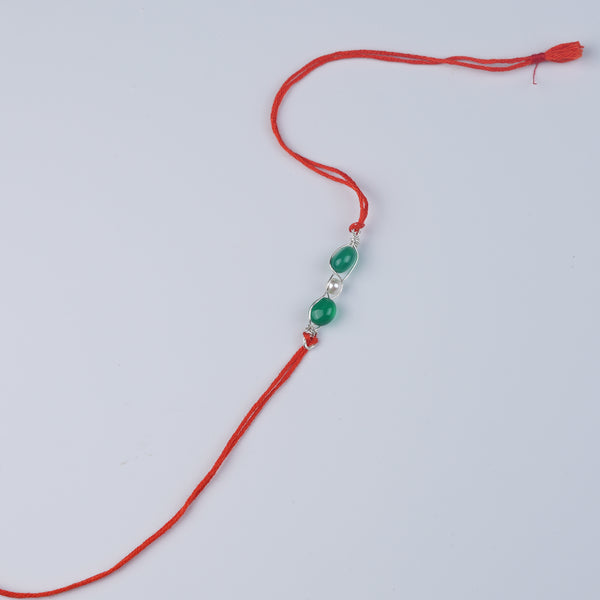 Green Onyx & Pearl Wrapped Rakhi (Project Handmade)