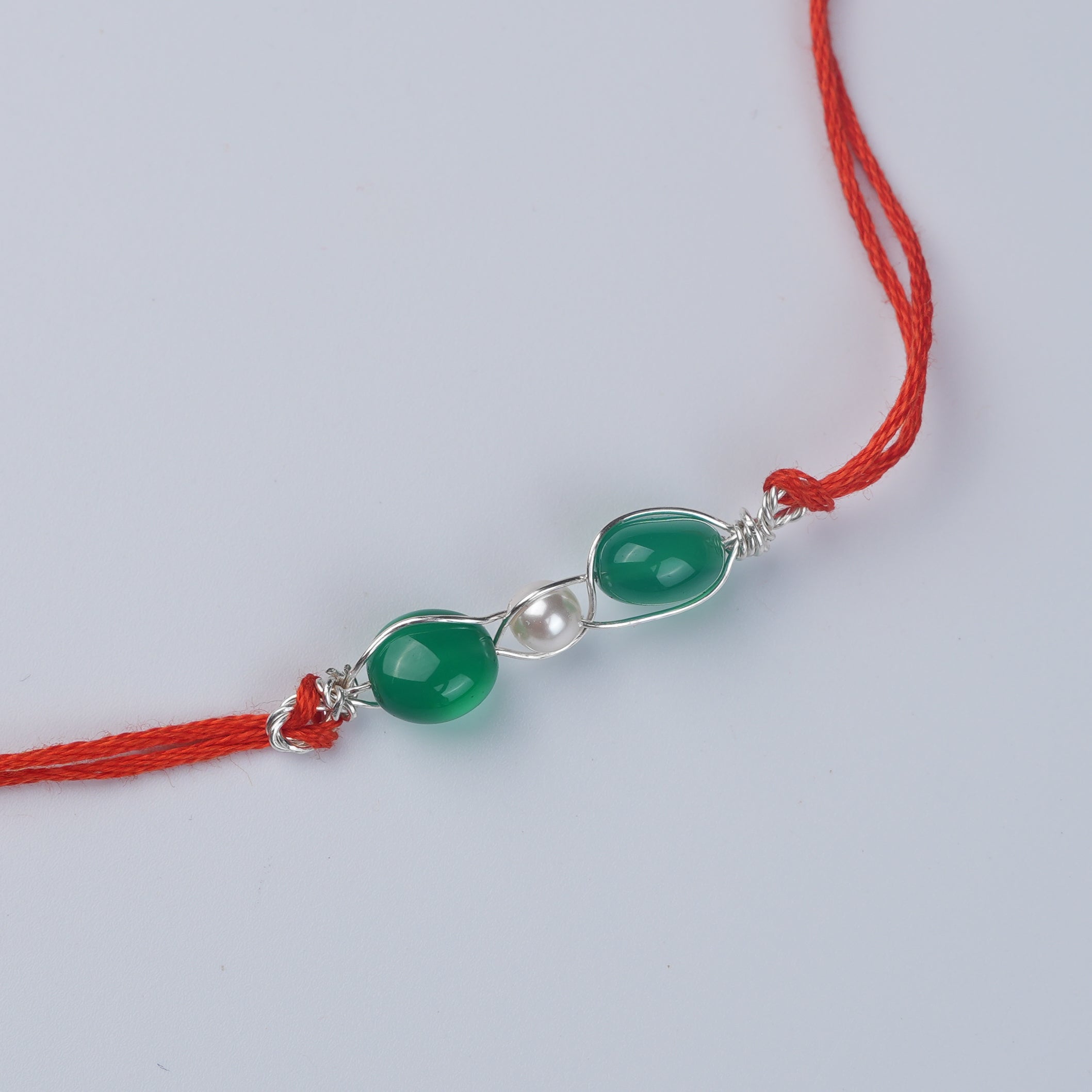 Green Onyx & Pearl Wrapped Rakhi (Project Handmade)
