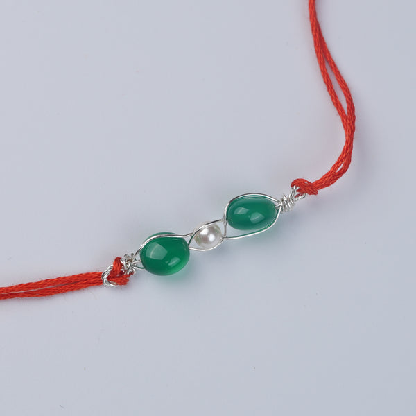 Green Onyx & Pearl Wrapped Rakhi (Project Handmade)