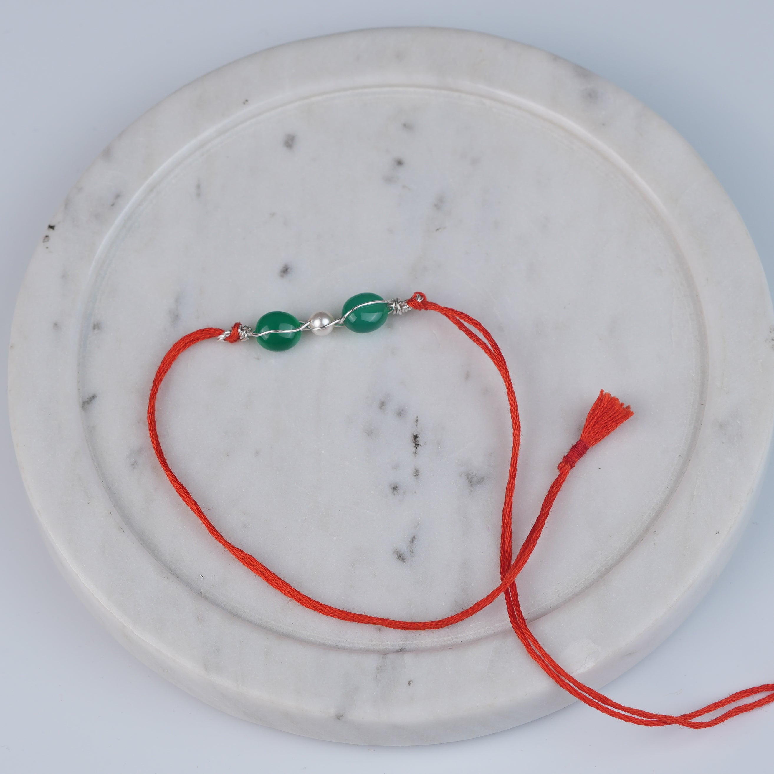 Green Onyx & Pearl Wrapped Rakhi (Project Handmade)