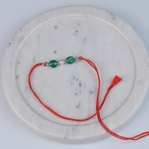 Green Onyx & Pearl Wrapped Rakhi (Project Handmade)