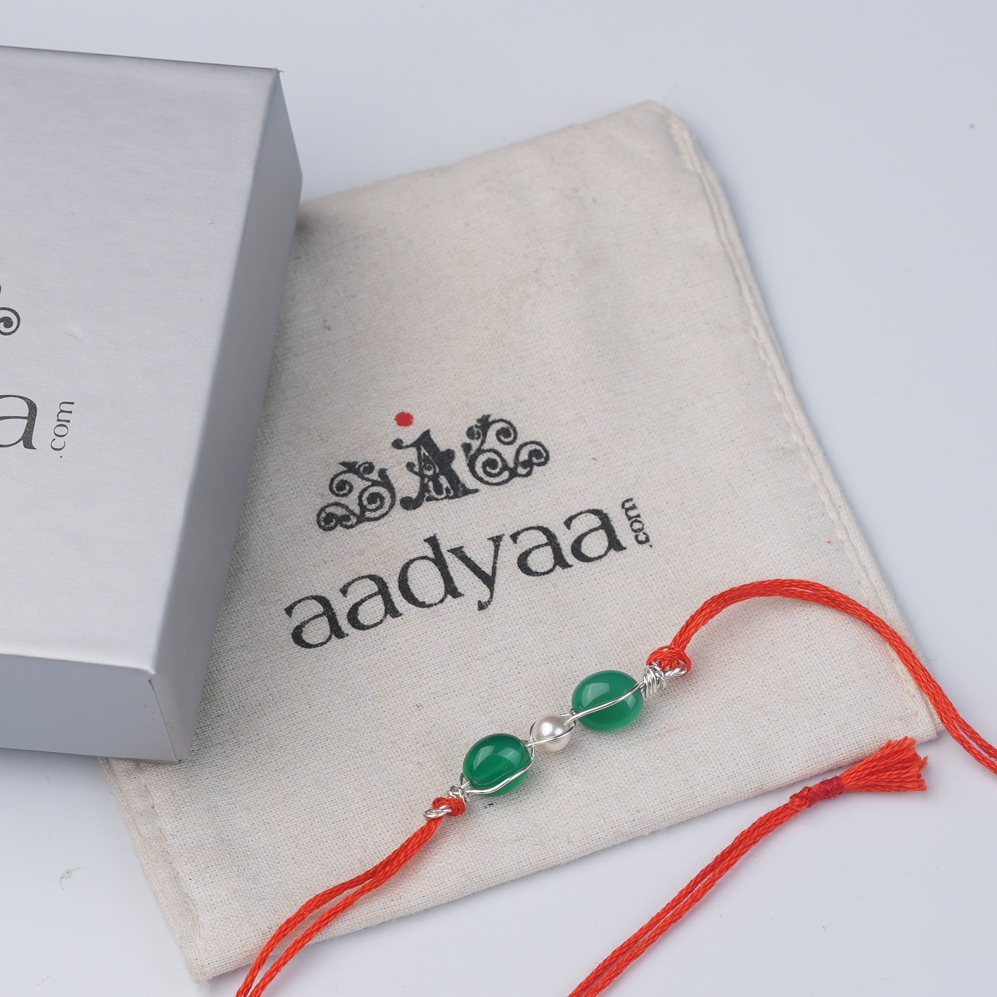 Green Onyx & Pearl Wrapped Rakhi (Project Handmade)