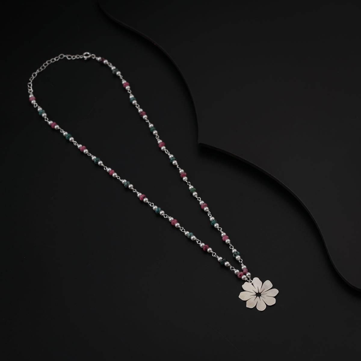 Silver Cosmos Necklace with Pearls and Semi Precious Stones