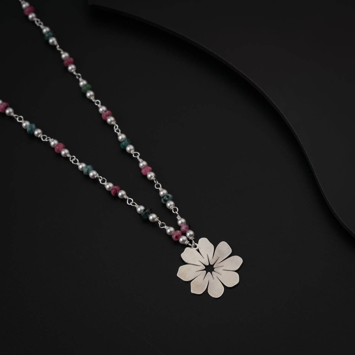 Silver Cosmos Necklace with Pearls and Semi Precious Stones