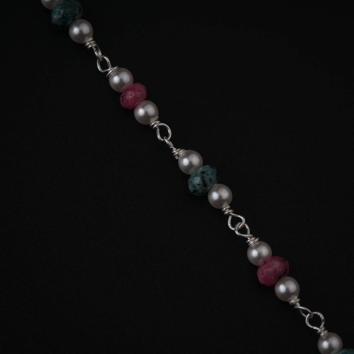 Silver Cosmos Necklace with Pearls and Semi Precious Stones