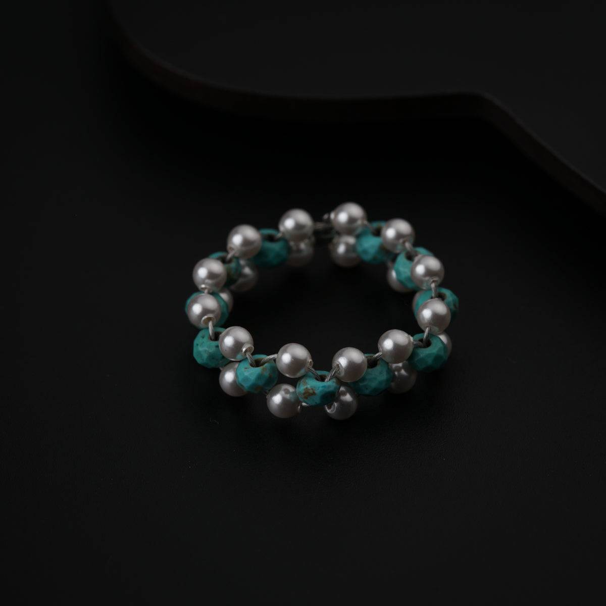 Silver Ring with Pearls and Turquoise