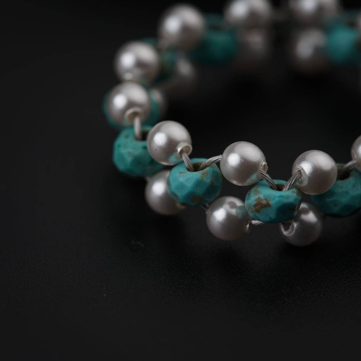 Silver Ring with Pearls and Turquoise