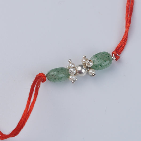 Silver Bead, Russian Quartz & Pearl Bunch Rakhi (Project Handmade)