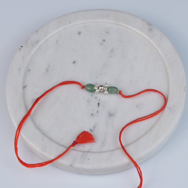 Silver Bead, Russian Quartz & Pearl Bunch Rakhi (Project Handmade)