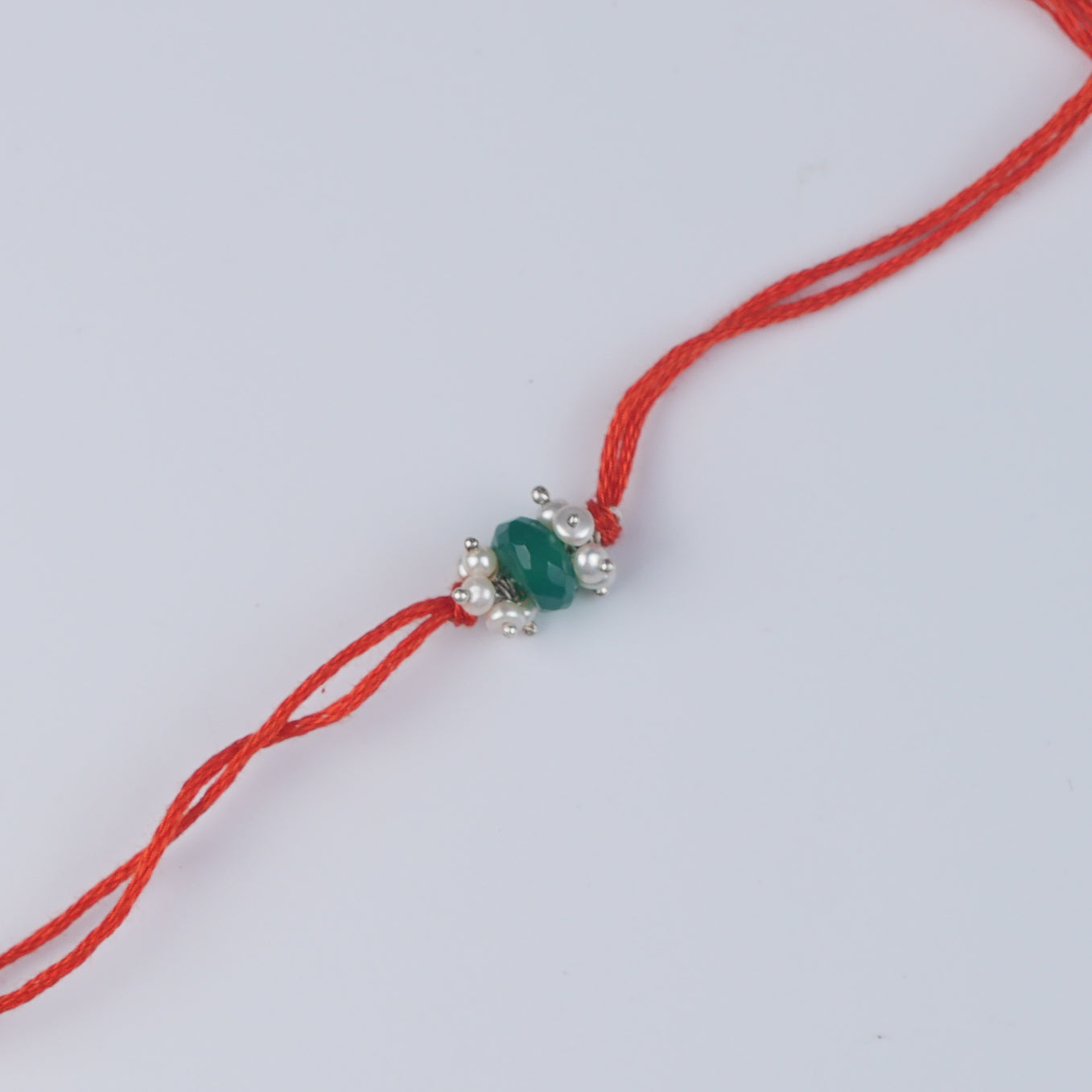 Green Onyx & Pearl Bunch Rakhi (Project Handmade)