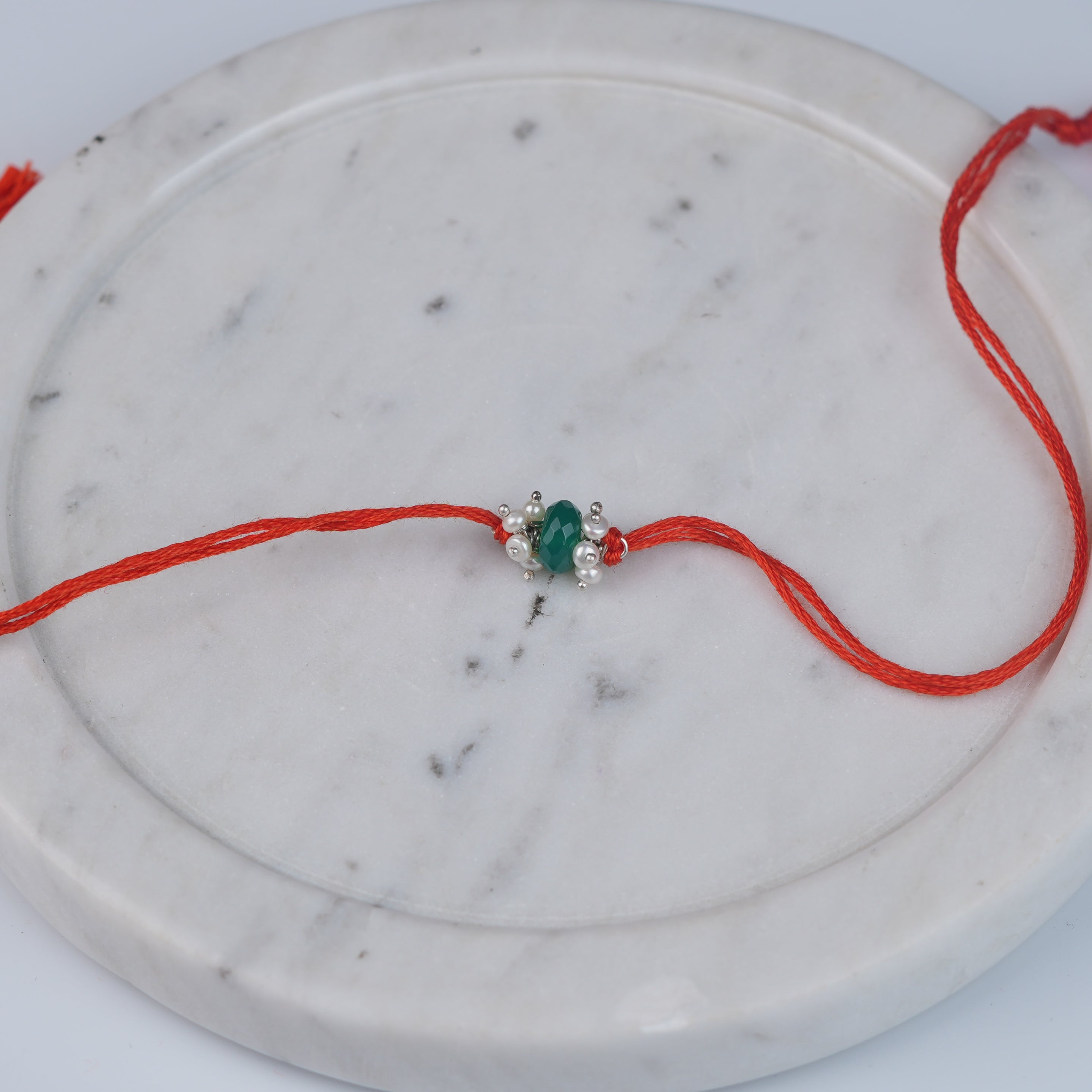 Green Onyx & Pearl Bunch Rakhi (Project Handmade)