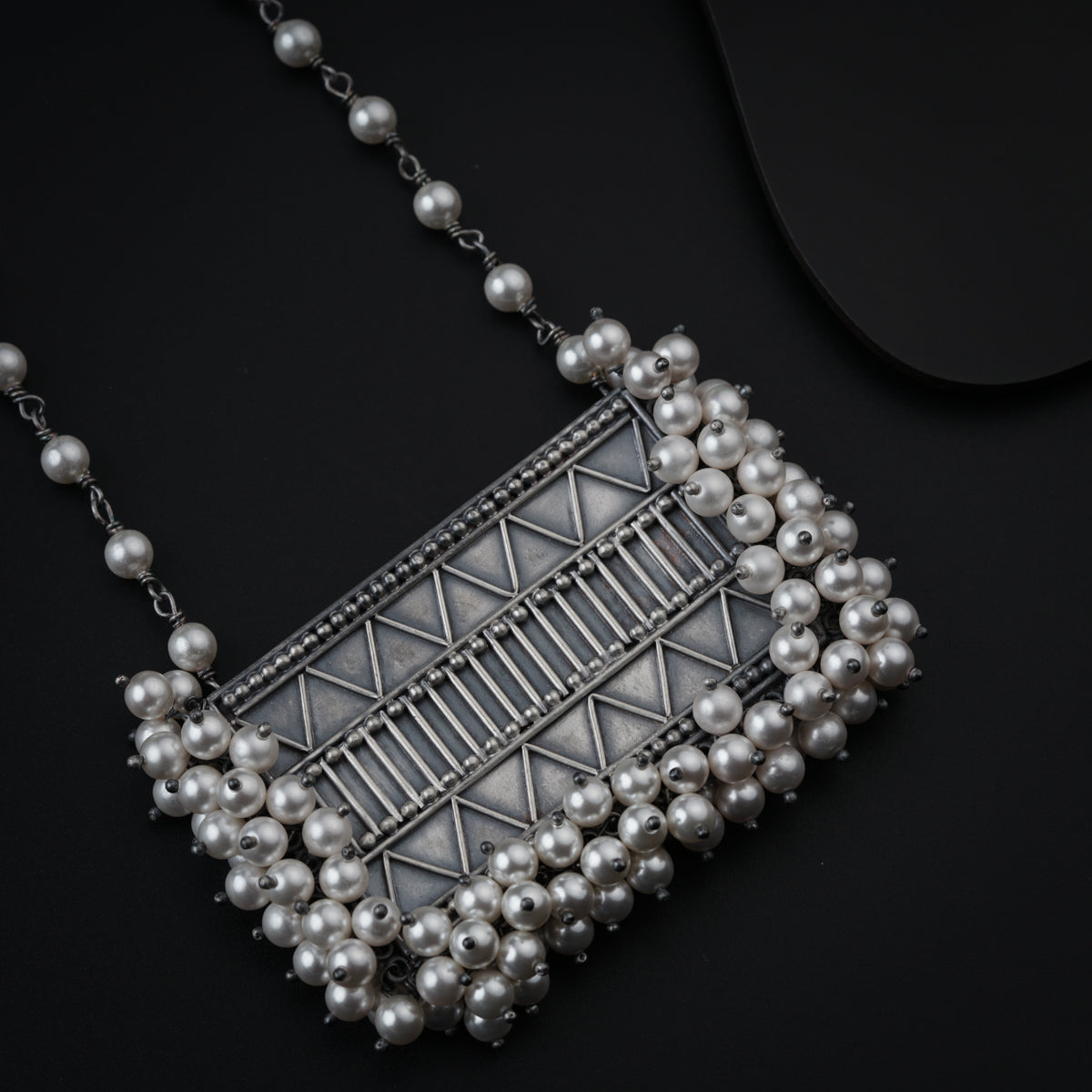 Silver Nakshi Set with Pearls Big