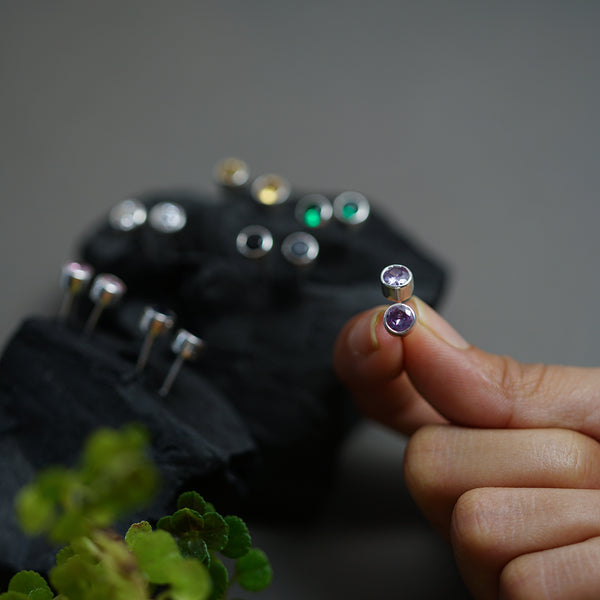 Rainbow Silver Studs Set with CZ stones in various colors, sterling silver earrings for everyday wear