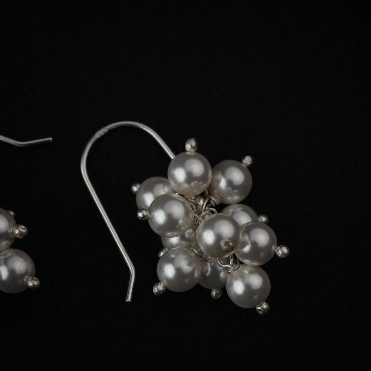 Silver Earring with Pearl Bunch