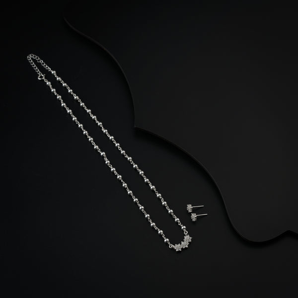 Silver Flower Motif Small Set with Silver Beads | CZ | 92.5 Silver