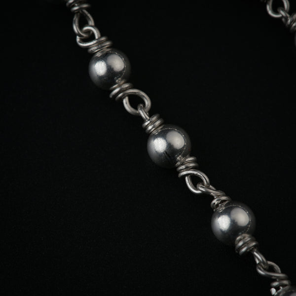 Silver Flower Motif Small Set with Silver Beads | CZ | 92.5 Silver