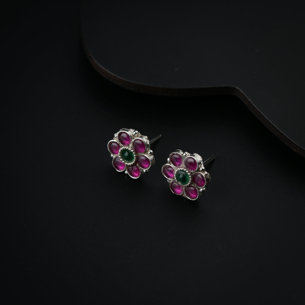 Silver Pink Flower Earring