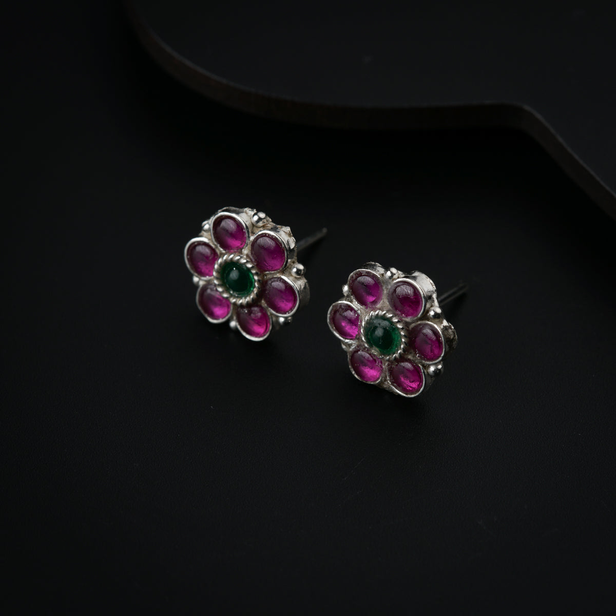 Silver Pink Flower Earring