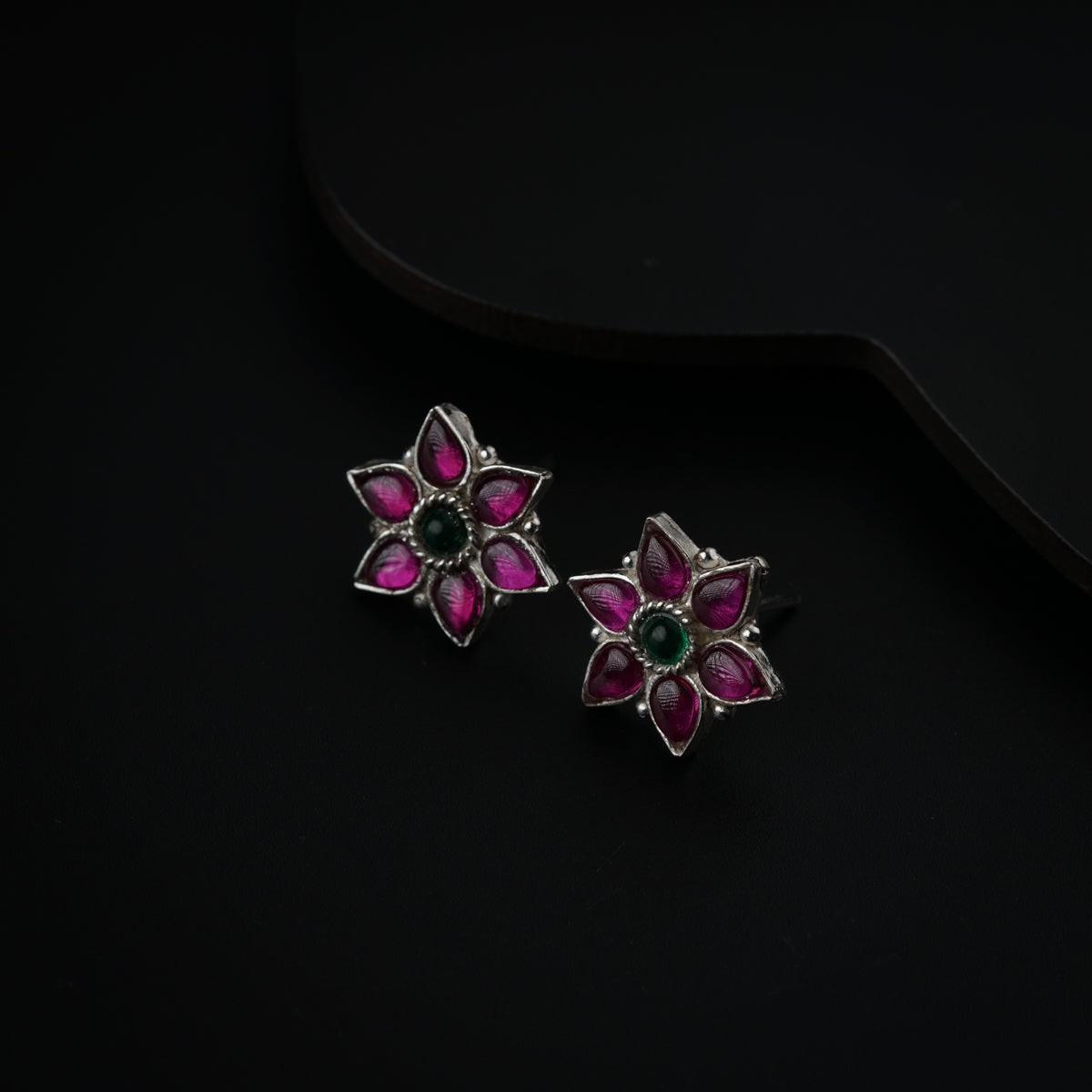 Silver Pink Nakshatra Flower Earring