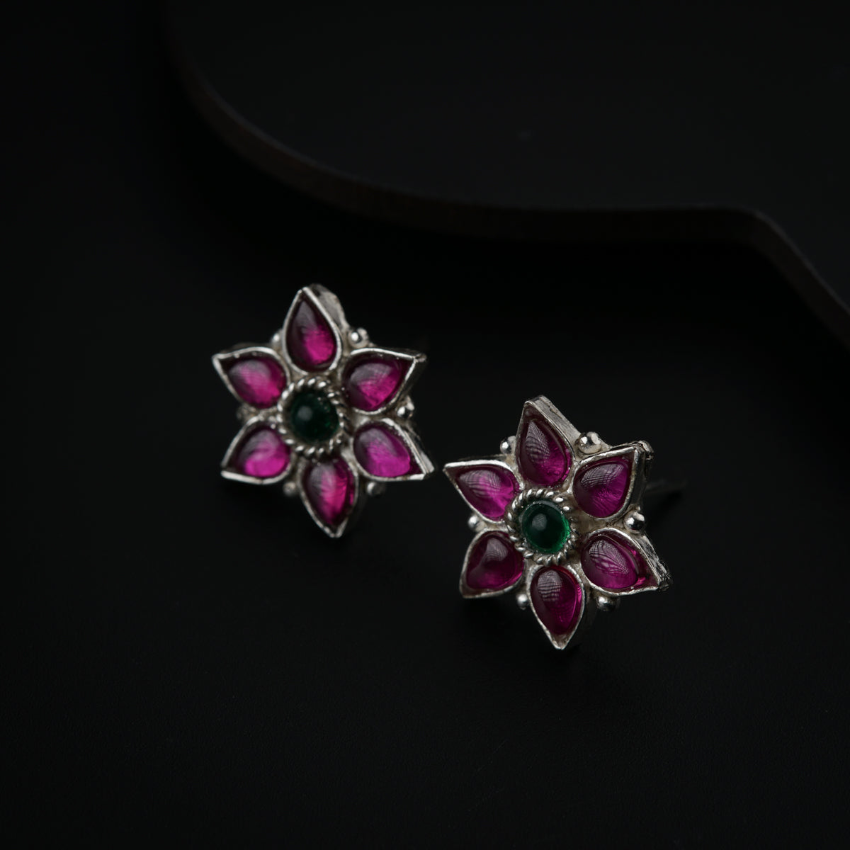 Silver Pink Nakshatra Flower Earring