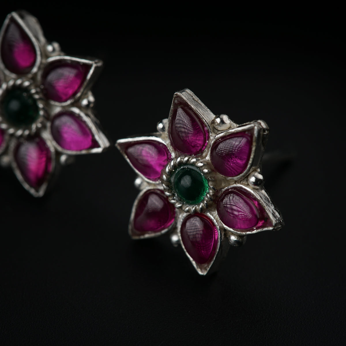 Silver Pink Nakshatra Flower Earring