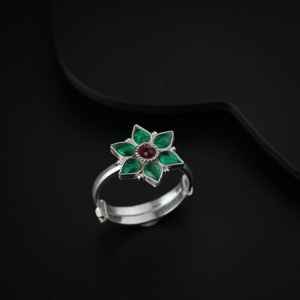 Silver Green Nakshatra Flower Ring