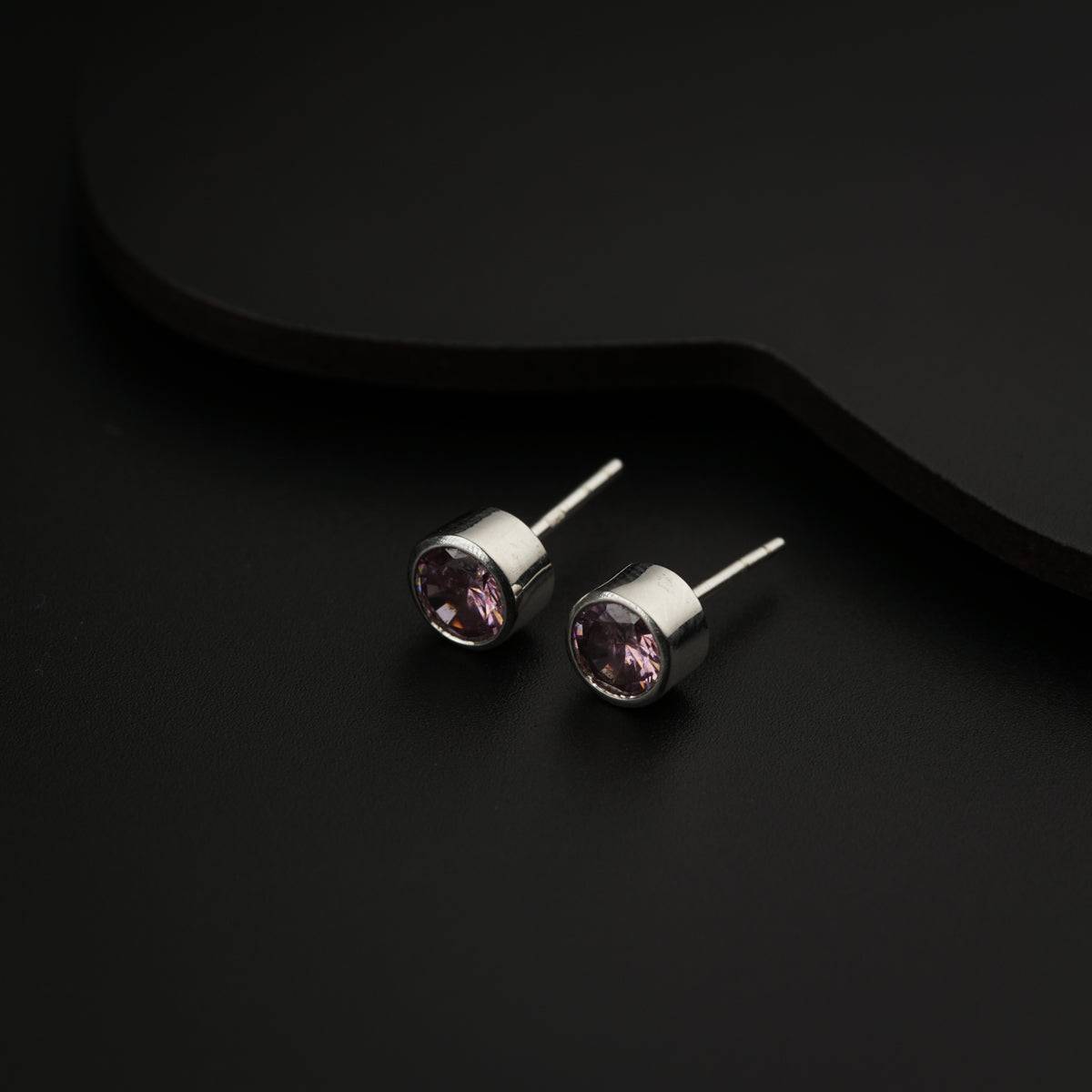 CZ Pink Stone Silver Studs