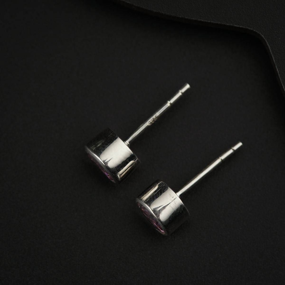 CZ Pink Stone Silver Studs