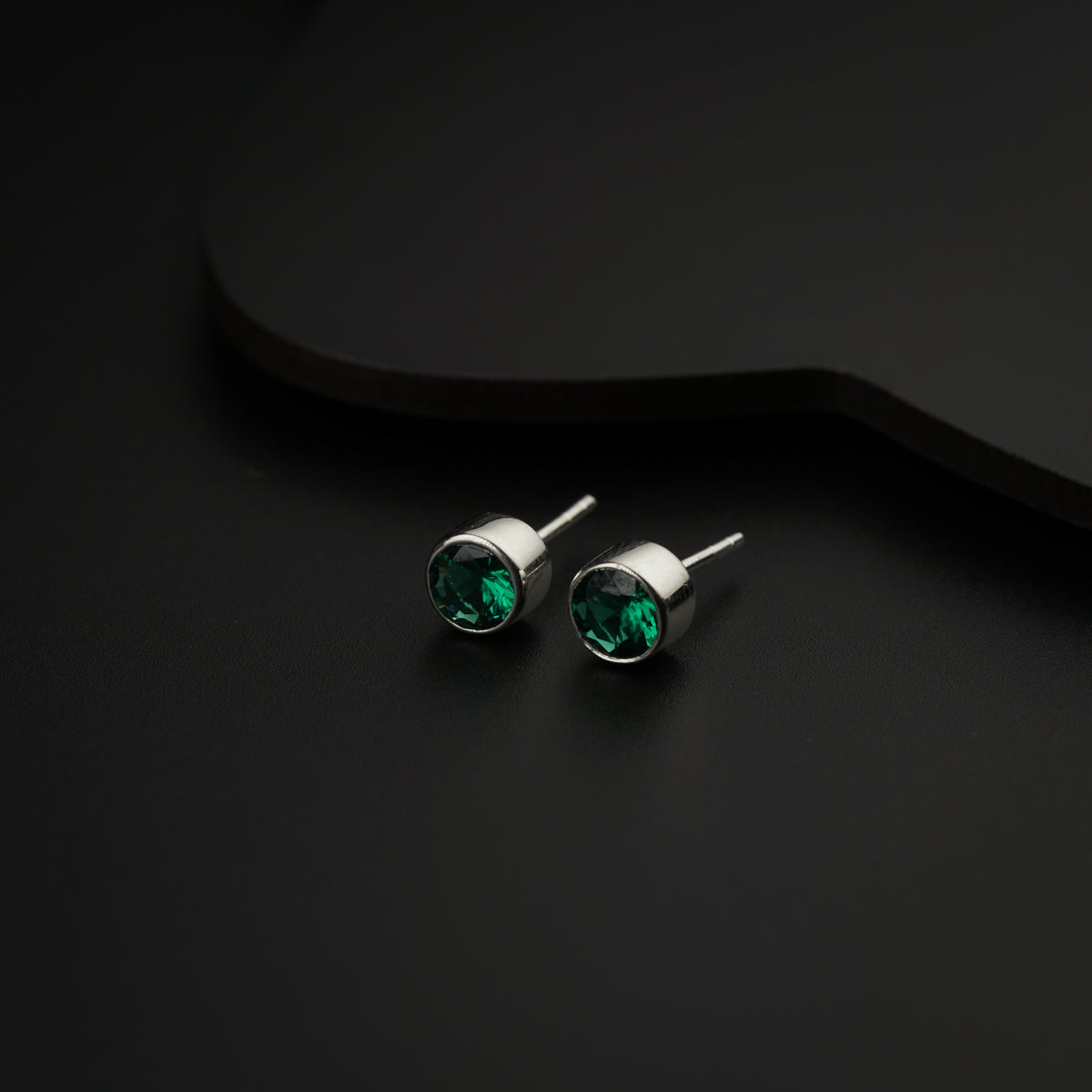 CZ Green Stone Silver Studs