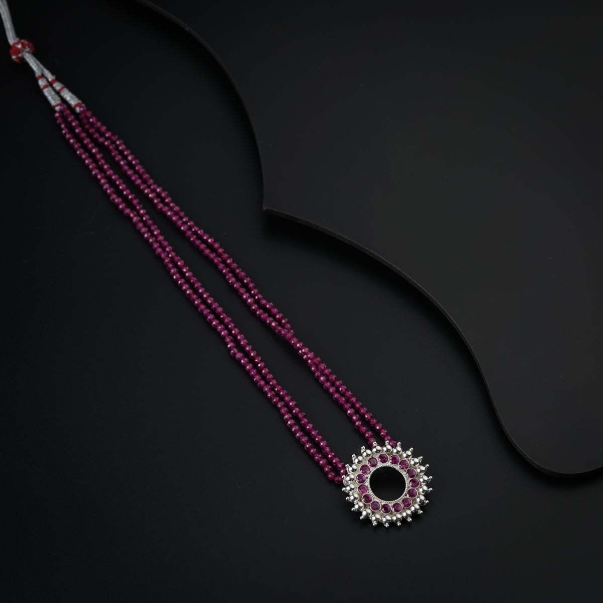 Silver Shiny Karwar Pendant Necklace with Ruby