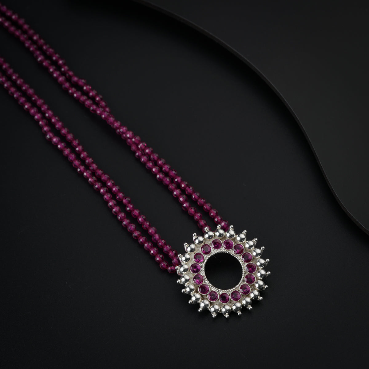 Silver Shiny Karwar Pendant Necklace with Ruby