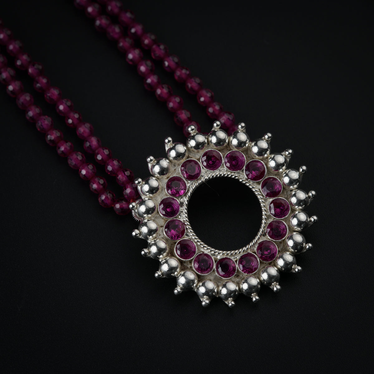 Silver Shiny Karwar Pendant Necklace with Ruby