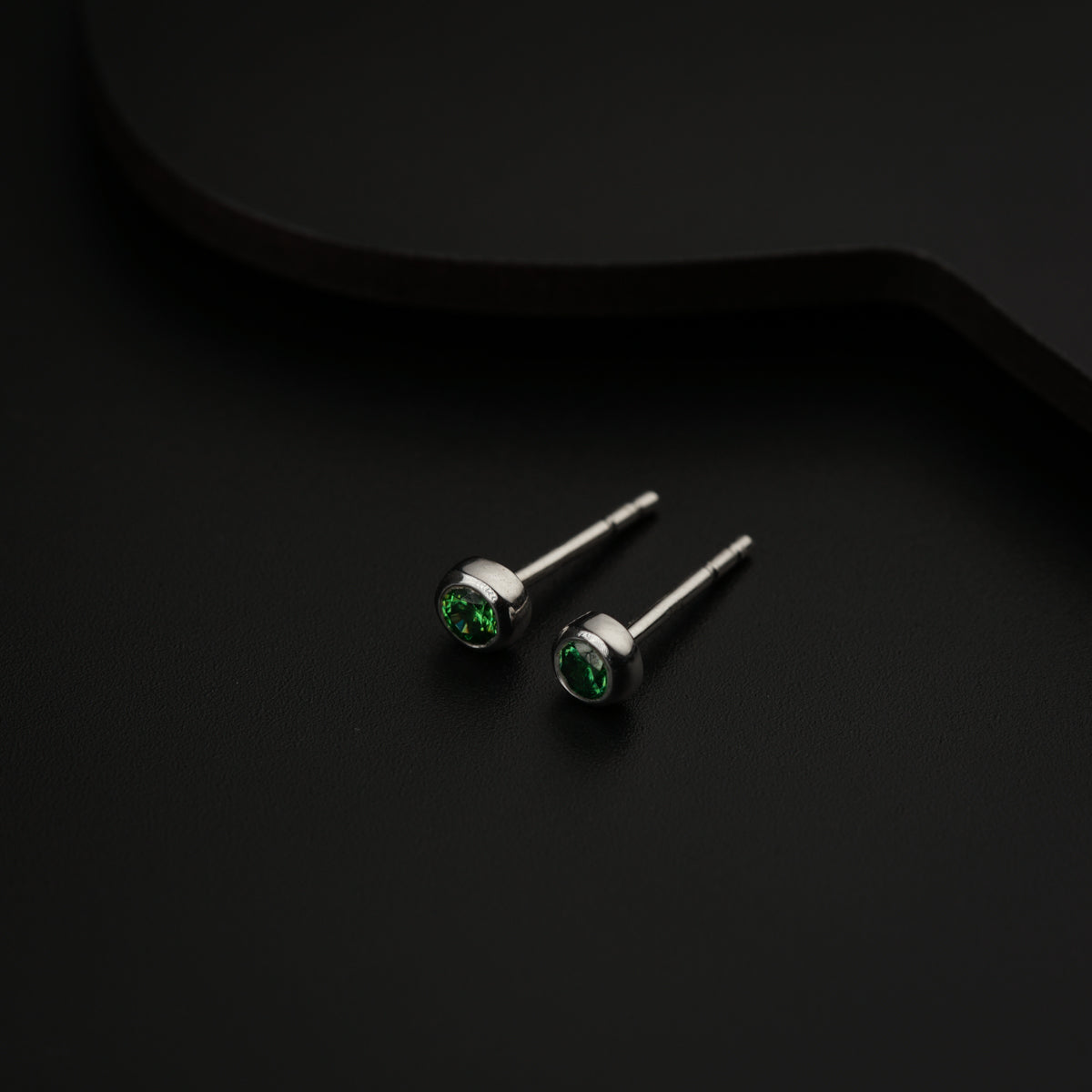 Tiny Green CZ Stone Silver Studs