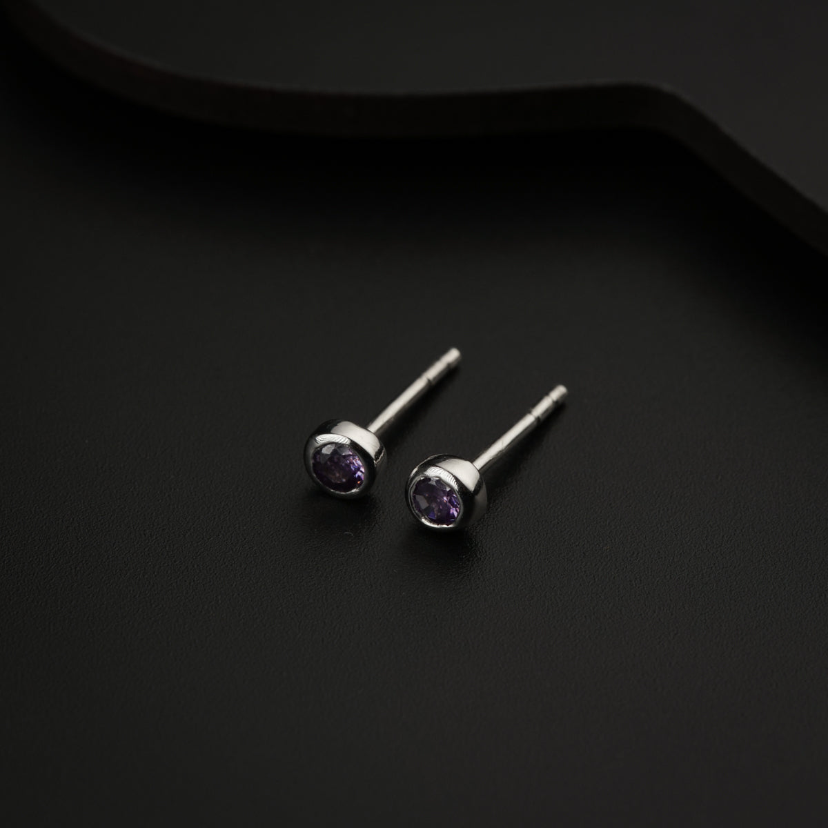 Tiny Purple CZ Stone Silver Studs