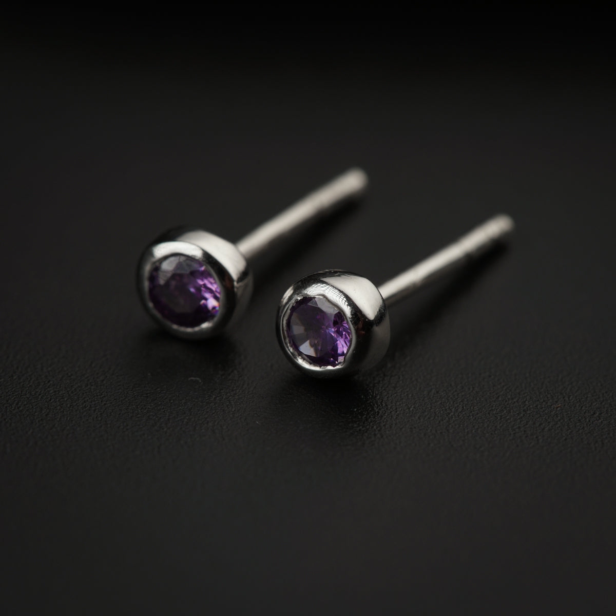 Tiny Purple CZ Stone Silver Studs
