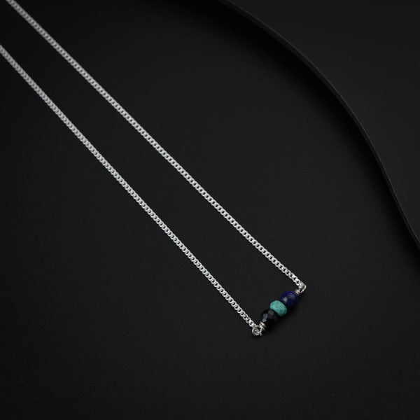 Silver Chain Necklace with Tiny Semi Precious Stones