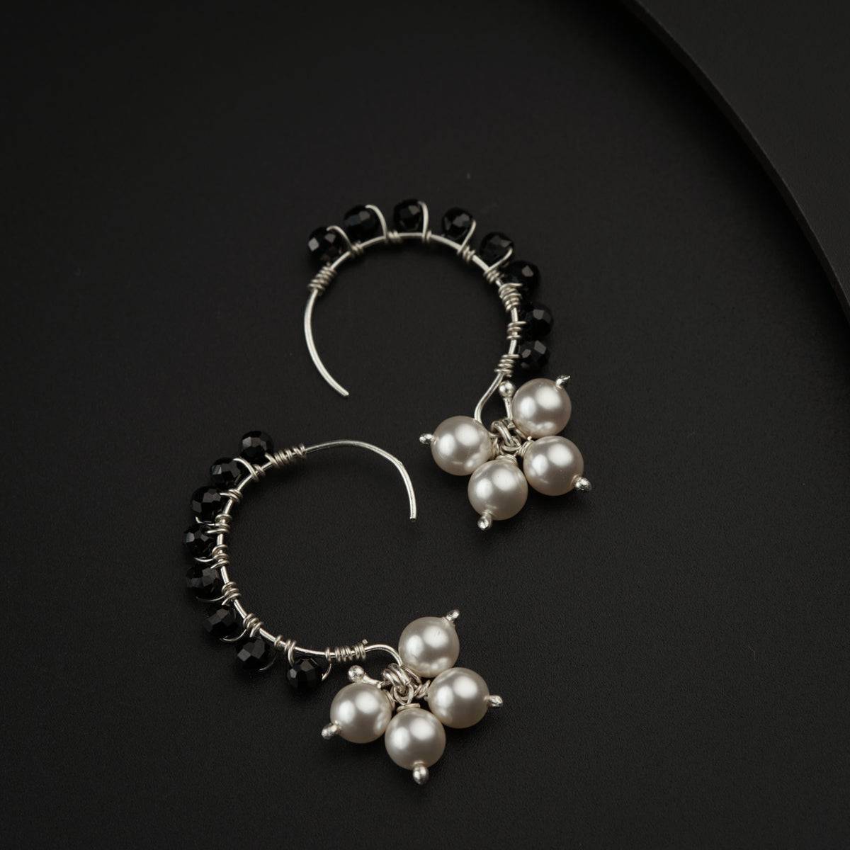 Hook Style Earring with Pearls and Black Spinel