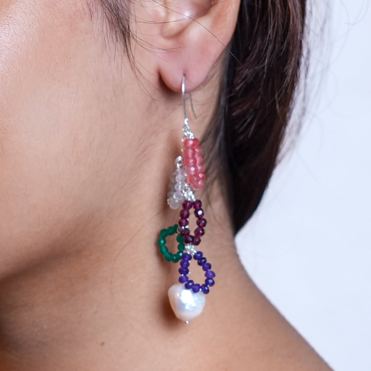 Multicolor Stone & Baroque Pearl Earrings (Project Handmade)