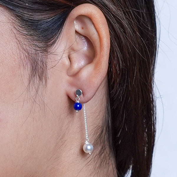 Blue Agate and Pearl Earrings (Project Handmade)