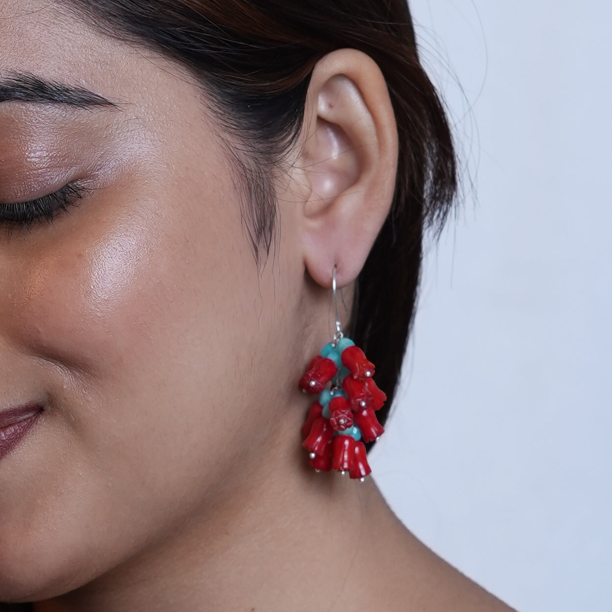 Blue Jade & Coral Bunch Earrings (Project Handmade)