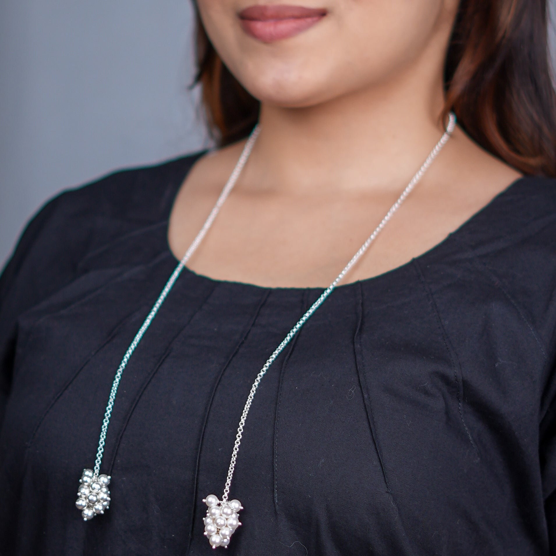 Pearl & Sarmanee Bunch Tie & Wear Necklace | 92.5 Sterling Silver