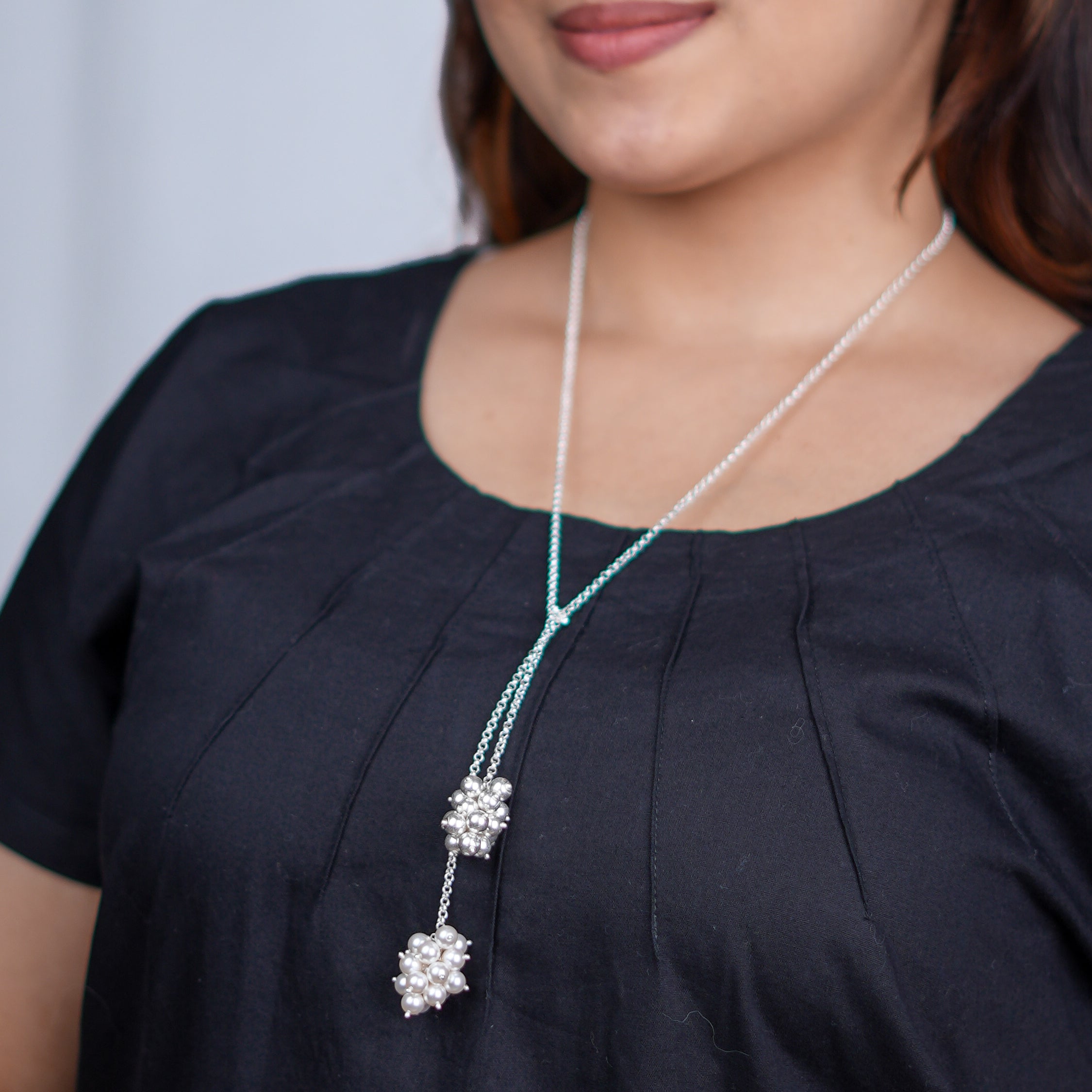 Pearl & Sarmanee Bunch Tie & Wear Necklace | 92.5 Sterling Silver