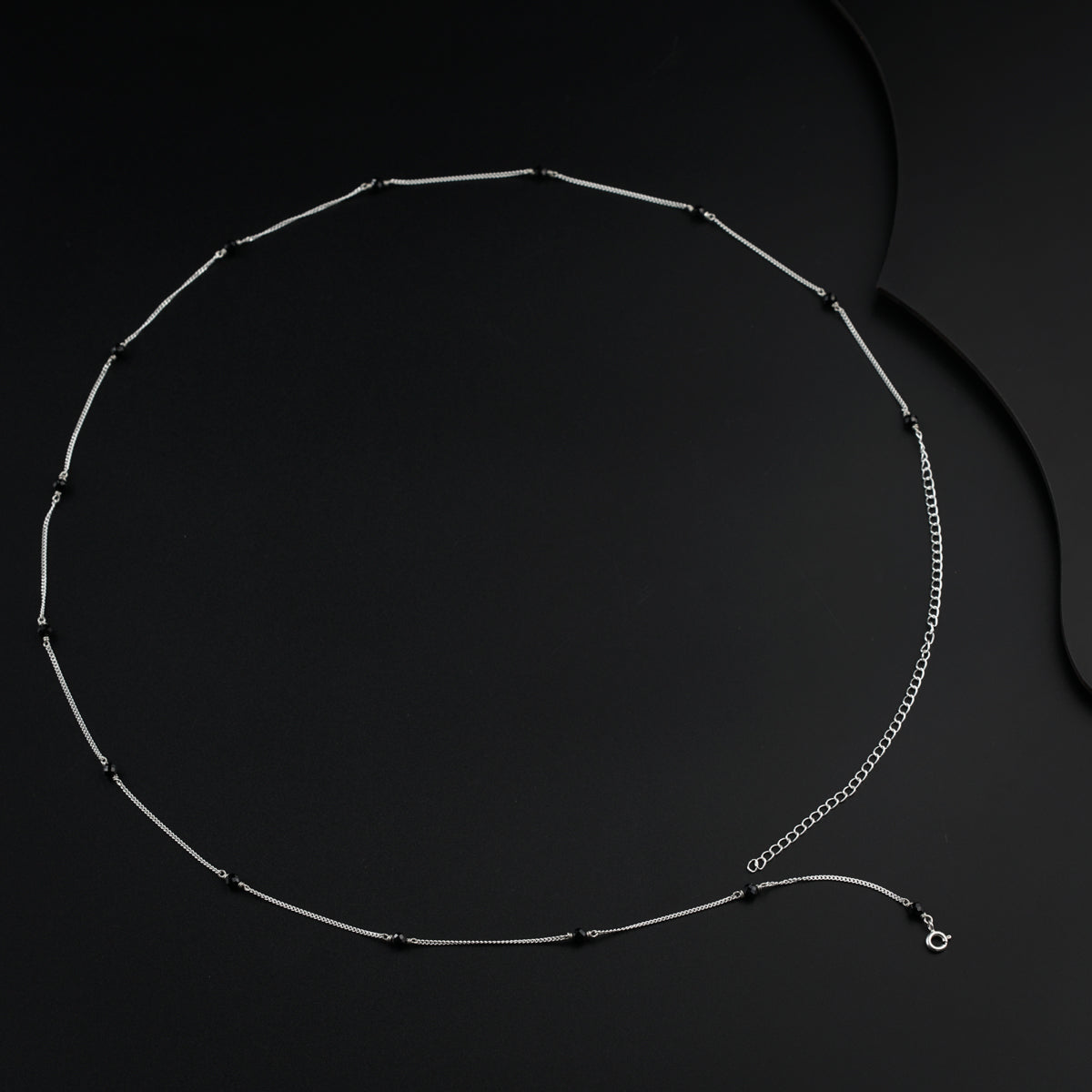 Silver Waist Chain with Black Spinel